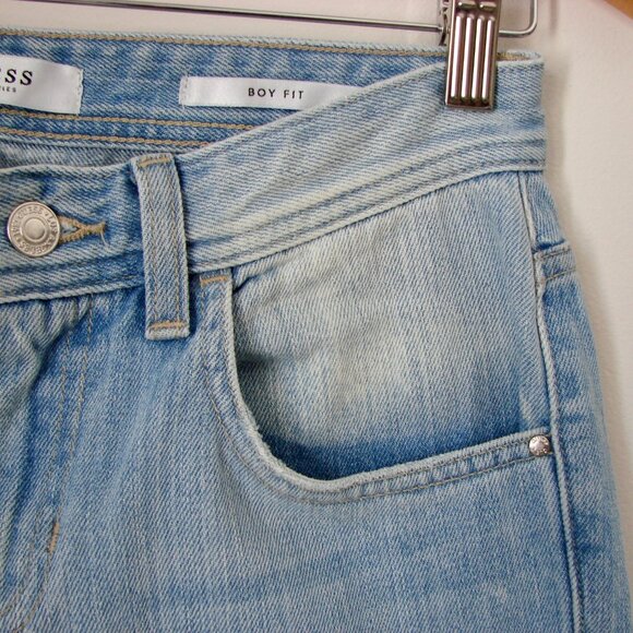 Guess Jeans Boy Fit Relaxed High Waist Distressed Grunge Punk Light Wash Size 25 - Picture 9 of 15